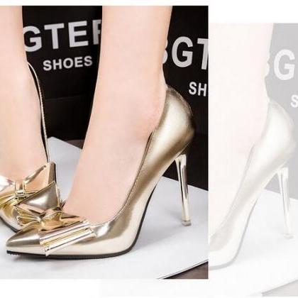 Pointed Toe Metallic High Heel Pumps Adorned With..