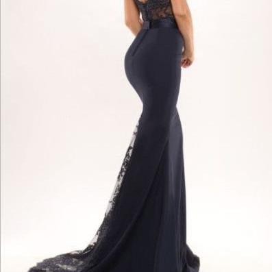 Off Shoulder Mermaid Evening Dress With Lace..