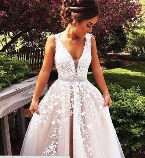 BRIDAL DRESSES  Charming White  Lace Prom  Dress  Long Evening 