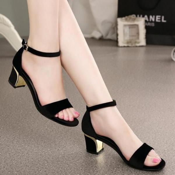 elegant low chunky heel sandals