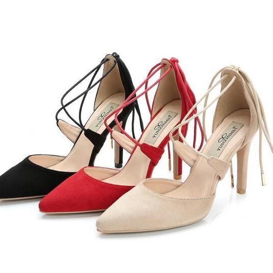 pointed toe lace up heels